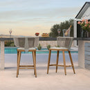 PURPLE LEAF Outdoor Bar Stool Set of 2 Modern Rattan Bar Chairs with Woven Rope Back Wicker Patio Barstools for Indoor Kitchen Garden