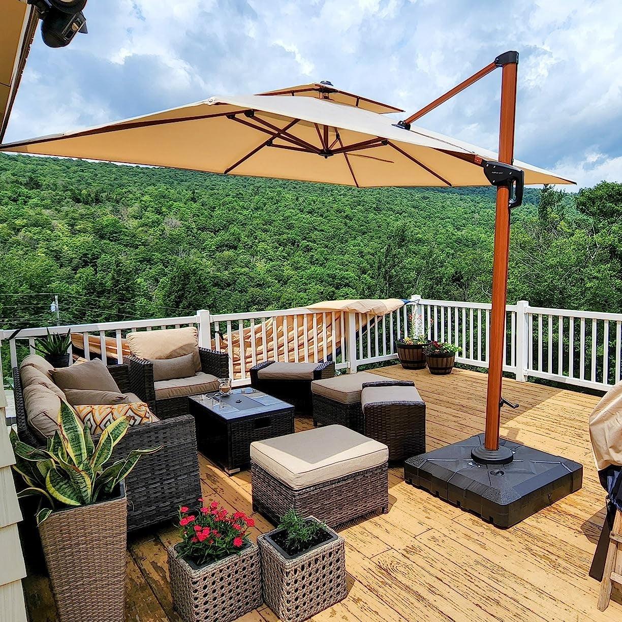 PURPLE LEAF Outdoor Garden Umbrella with Base, Cantilever Umbrellas in