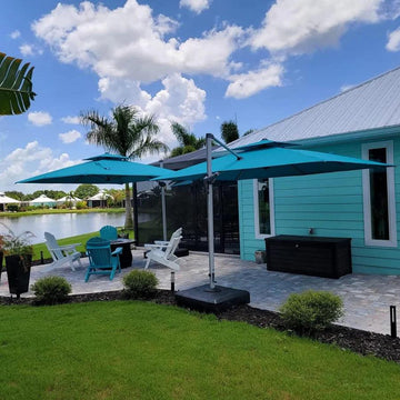 aqua blue patio umbrella PURPLE LEAF Patio Umbrella with Base, Cantilever Umbrellas for Pool,  Turquoise Blue