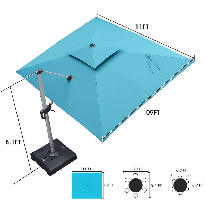 【Outdoor Idea】PURPLE LEAF Double Top Cantilever Umbrella, Outdoor Patio Umbrella with Base, Turquoise Blue - Purple Leaf Garden