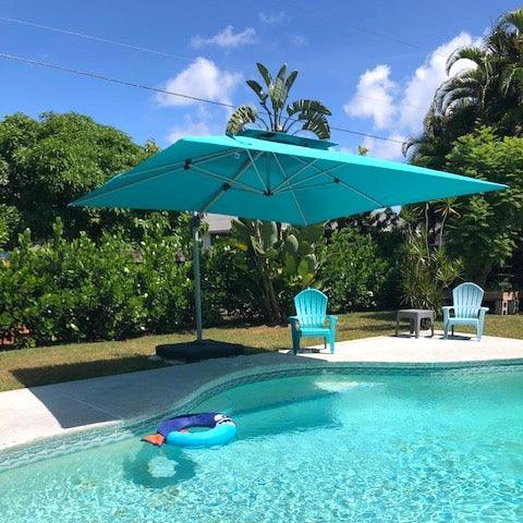 【Outdoor Idea】PURPLE LEAF Double Top Cantilever Umbrella, Outdoor Patio Umbrella with Base, Turquoise Blue - Purple Leaf Garden