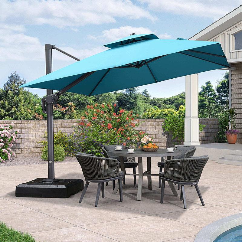 【Outdoor Idea】PURPLE LEAF Double Top Cantilever Umbrella, Outdoor Patio Umbrella with Base, Turquoise Blue - Purple Leaf Garden