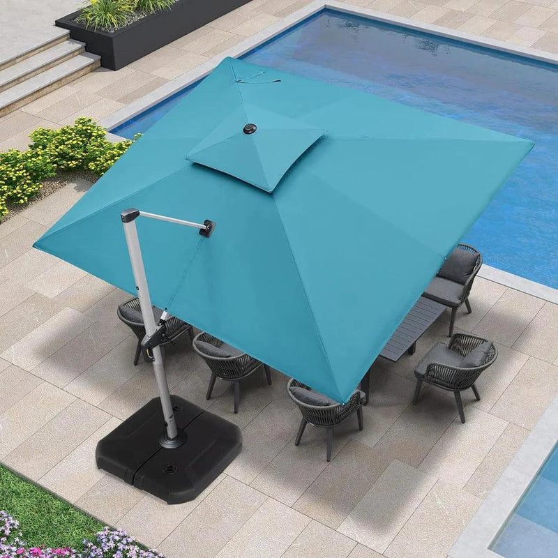 【Outdoor Idea】PURPLE LEAF Double Top Cantilever Umbrella, Outdoor Patio Umbrella with Base, Turquoise Blue - Purple Leaf Garden