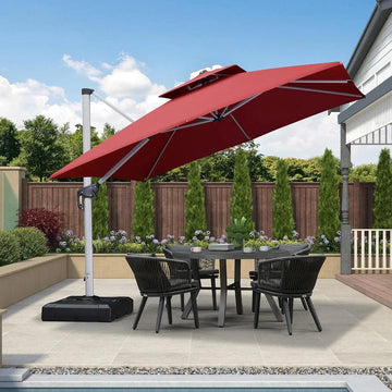 canvas madrid offset patio umbrella with base red 11-ft Double-Top Cantilever Patio Umbrella with Base