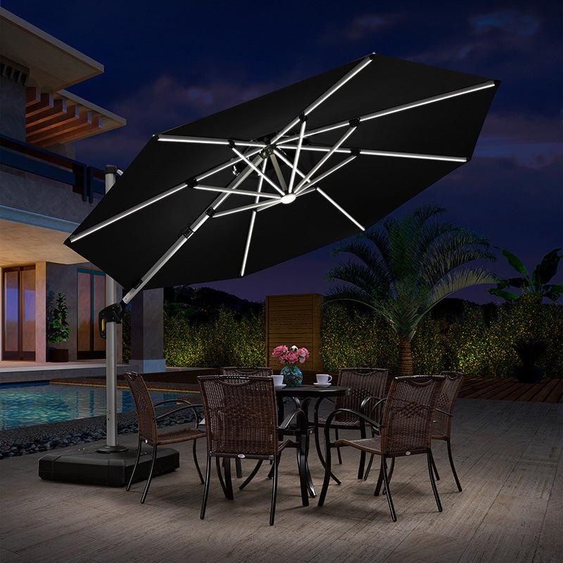 【Outdoor Idea】PURPLE LEAF Double Top Outdoor Patio Umbrella with Light, LED Cantilever Umbrella with Base - Purple Leaf Garden