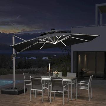 【Outdoor Idea】PURPLE LEAF Double Top Outdoor Patio Umbrella with Light, LED Cantilever Umbrella with Base - Purple Leaf Garden