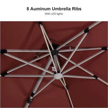 【Outdoor Idea】PURPLE LEAF Double Top Outdoor Patio Umbrella with Light, LED Cantilever Umbrella with Base - Purple Leaf Garden