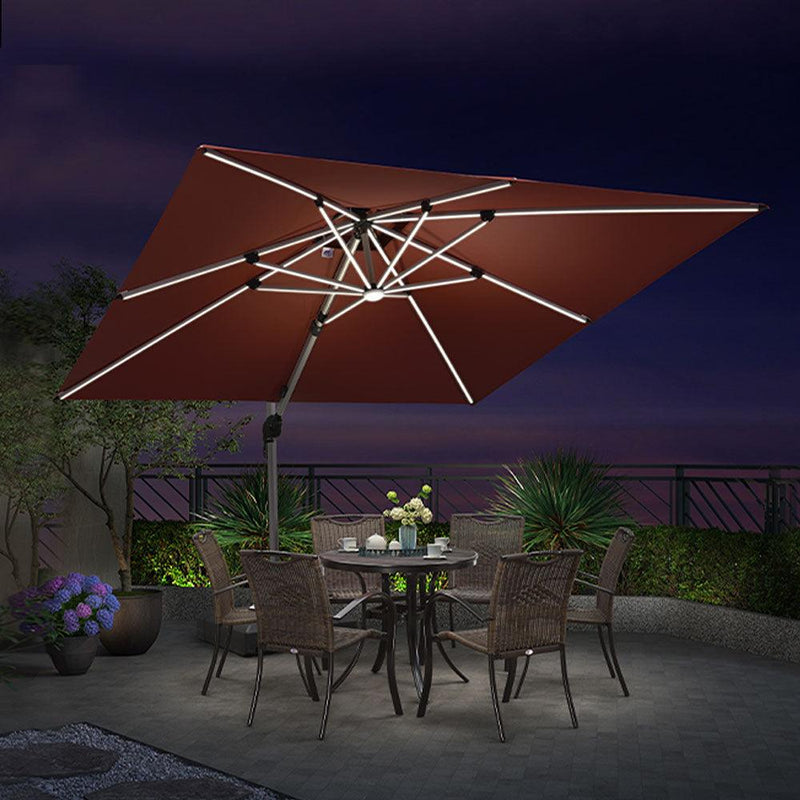 【Outdoor Idea】PURPLE LEAF Double Top Outdoor Patio Umbrella with Light, LED Cantilever Umbrella with Base - Purple Leaf Garden