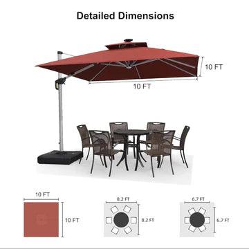 【Outdoor Idea】PURPLE LEAF Double Top Outdoor Patio Umbrella with Light, LED Cantilever Umbrella with Base - Purple Leaf Garden