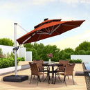 【Outdoor Idea】PURPLE LEAF Double Top Outdoor Patio Umbrella with Light, LED Cantilever Umbrella with Base - Purple Leaf Garden