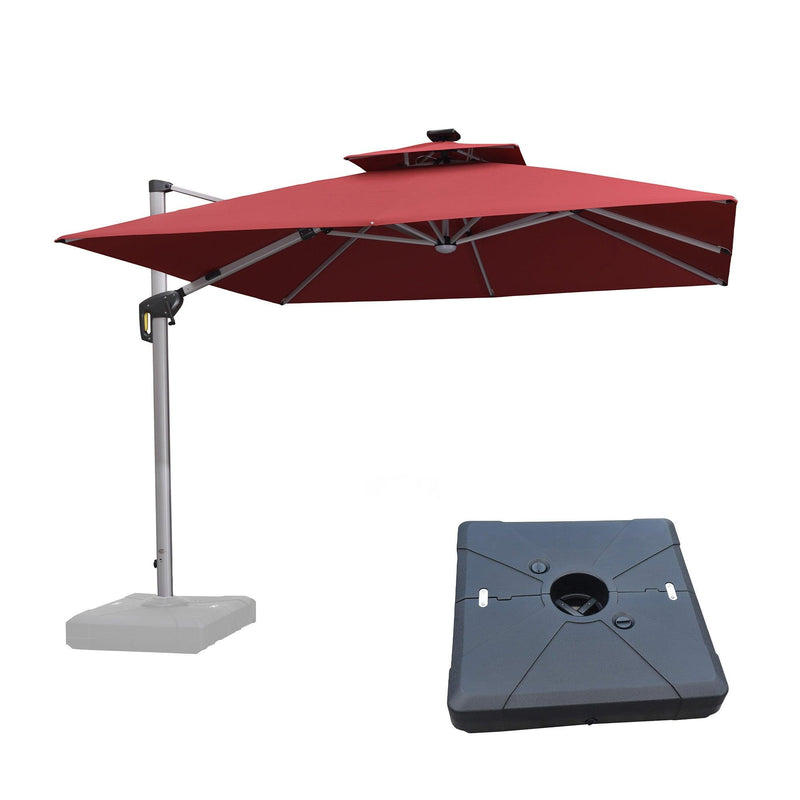 【Outdoor Idea】PURPLE LEAF Double Top Outdoor Patio Umbrella with Light, LED Cantilever Umbrella with Base - Purple Leaf Garden