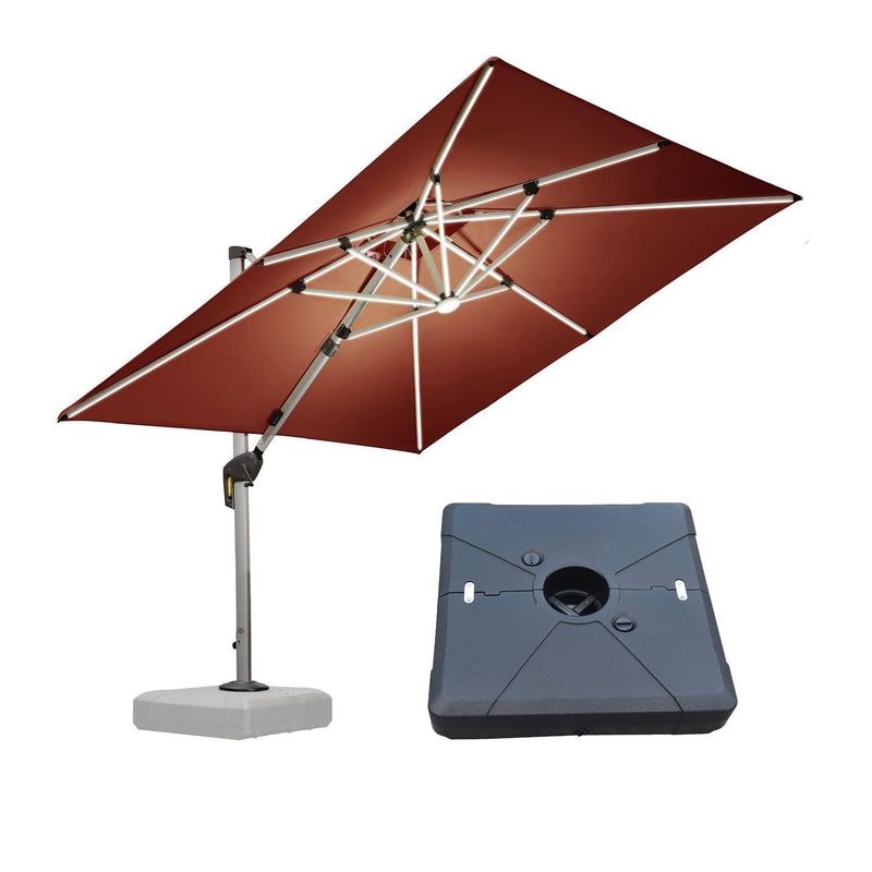 【Outdoor Idea】PURPLE LEAF Double Top Outdoor Patio Umbrella with Light, LED Cantilever Umbrella with Base - Purple Leaf Garden