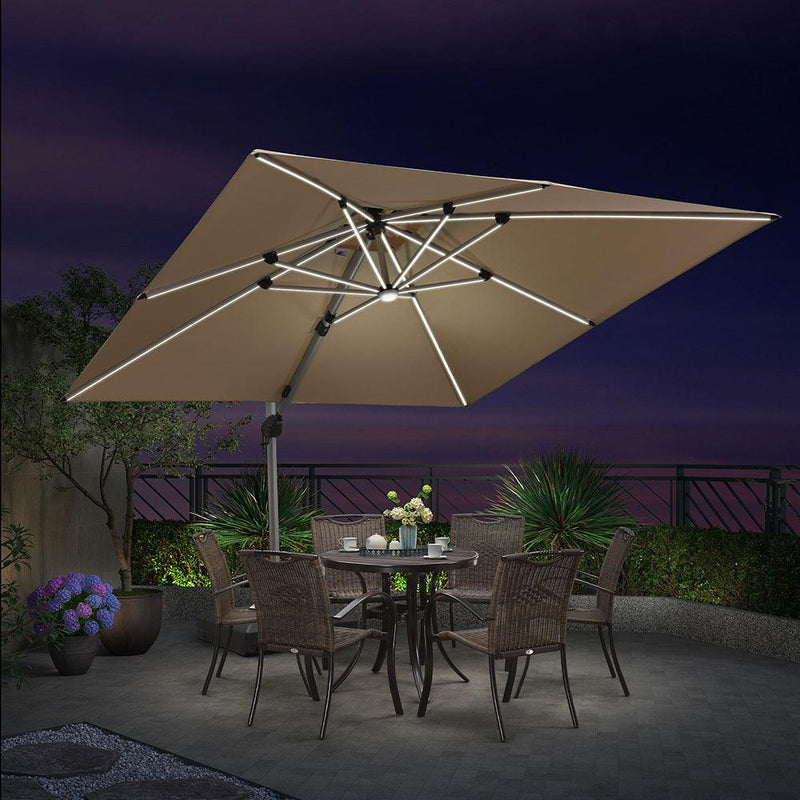 【Outdoor Idea】PURPLE LEAF Double Top Outdoor Patio Umbrella with Light, LED Cantilever Umbrella with Base - Purple Leaf Garden