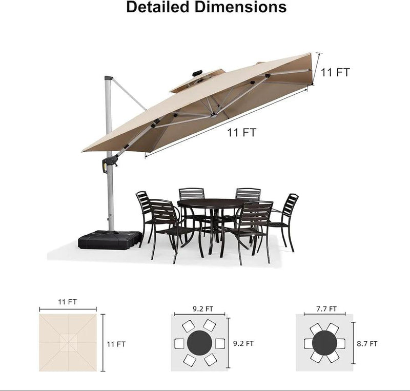 【Outdoor Idea】PURPLE LEAF Double Top Outdoor Patio Umbrella with Light, LED Cantilever Umbrella with Base - Purple Leaf Garden