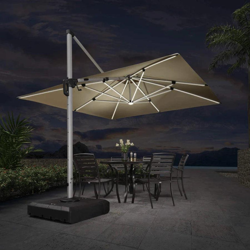 【Outdoor Idea】PURPLE LEAF Double Top Outdoor Patio Umbrella with Light, LED Cantilever Umbrella with Base - Purple Leaf Garden