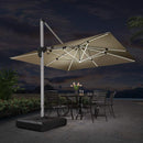 【Outdoor Idea】PURPLE LEAF Double Top Outdoor Patio Umbrella with Light, LED Cantilever Umbrella with Base - Purple Leaf Garden