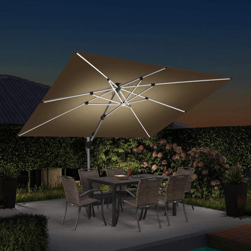 【Outdoor Idea】PURPLE LEAF Double Top Outdoor Patio Umbrella with Light, LED Cantilever Umbrella with Base - Purple Leaf Garden