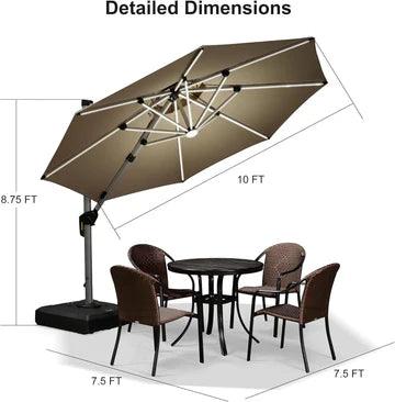 【Outdoor Idea】PURPLE LEAF Double Top Outdoor Patio Umbrella with Light, LED Cantilever Umbrella with Base - Purple Leaf Garden