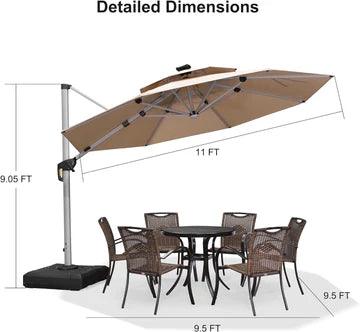 【Outdoor Idea】PURPLE LEAF Double Top Outdoor Patio Umbrella with Light, LED Cantilever Umbrella with Base - Purple Leaf Garden