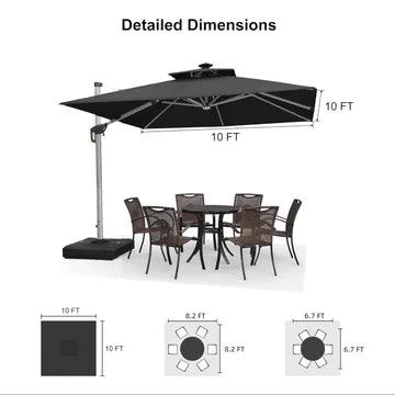 【Outdoor Idea】PURPLE LEAF Double Top Outdoor Patio Umbrella with Light, LED Cantilever Umbrella with Base - Purple Leaf Garden