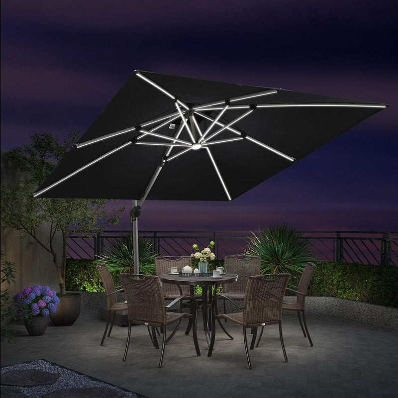 【Outdoor Idea】PURPLE LEAF Double Top Outdoor Patio Umbrella with Light, LED Cantilever Umbrella with Base - Purple Leaf Garden