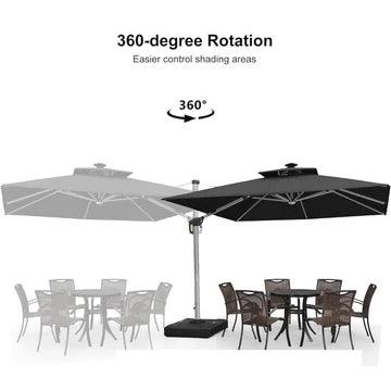 【Outdoor Idea】PURPLE LEAF Double Top Outdoor Patio Umbrella with Light, LED Cantilever Umbrella with Base - Purple Leaf Garden