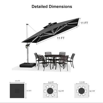 【Outdoor Idea】PURPLE LEAF Double Top Outdoor Patio Umbrella with Light, LED Cantilever Umbrella with Base - Purple Leaf Garden