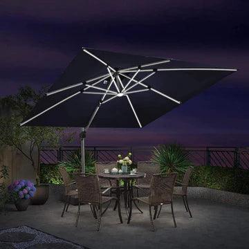 【Outdoor Idea】PURPLE LEAF Double Top Outdoor Patio Umbrella with Light, LED Cantilever Umbrella with Base - Purple Leaf Garden