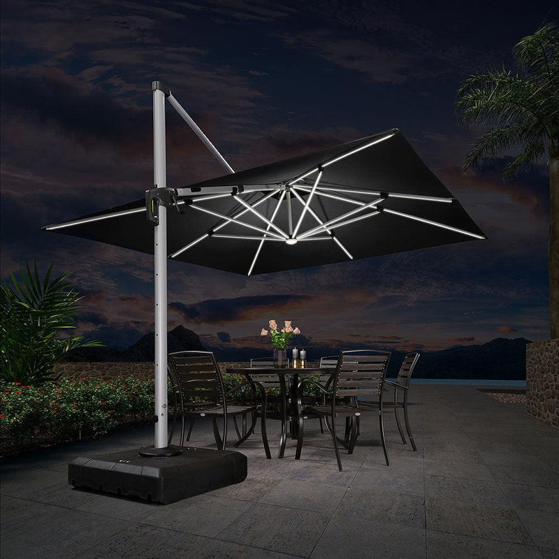 【Outdoor Idea】PURPLE LEAF Double Top Outdoor Patio Umbrella with Light, LED Cantilever Umbrella with Base - Purple Leaf Garden