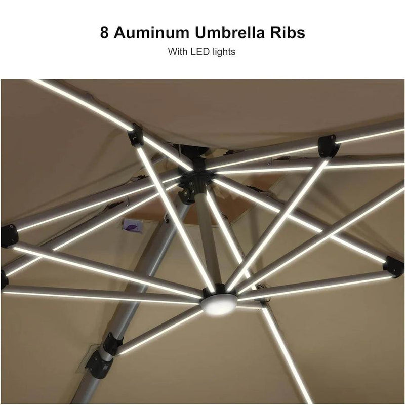 【Outdoor Idea】PURPLE LEAF Double Top Outdoor Patio Umbrella with Light, LED Cantilever Umbrella with Base - Purple Leaf Garden