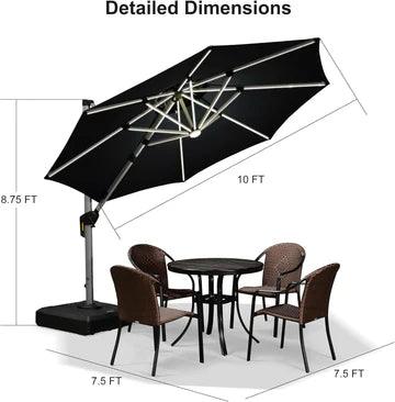 【Outdoor Idea】PURPLE LEAF Double Top Outdoor Patio Umbrella with Light, LED Cantilever Umbrella with Base - Purple Leaf Garden