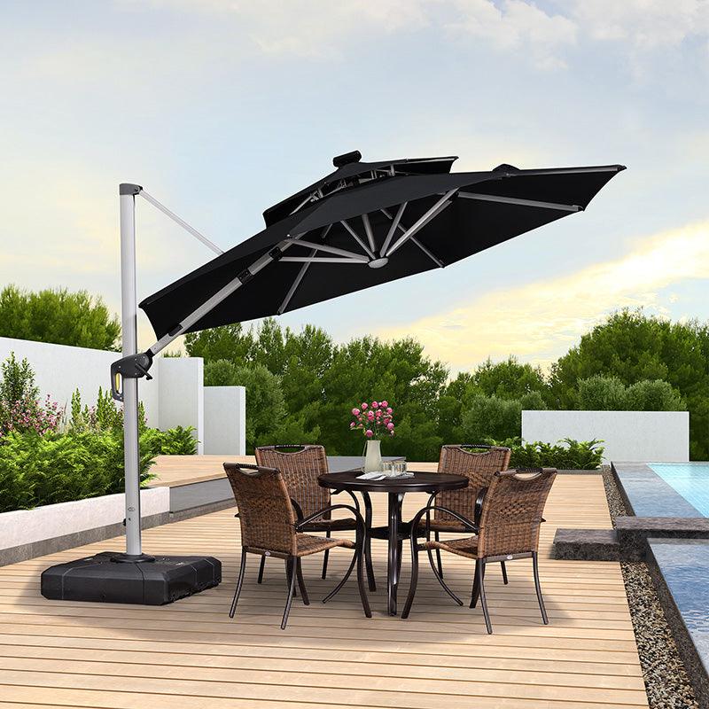 【Outdoor Idea】PURPLE LEAF Double Top Outdoor Patio Umbrella with Light, LED Cantilever Umbrella with Base - Purple Leaf Garden