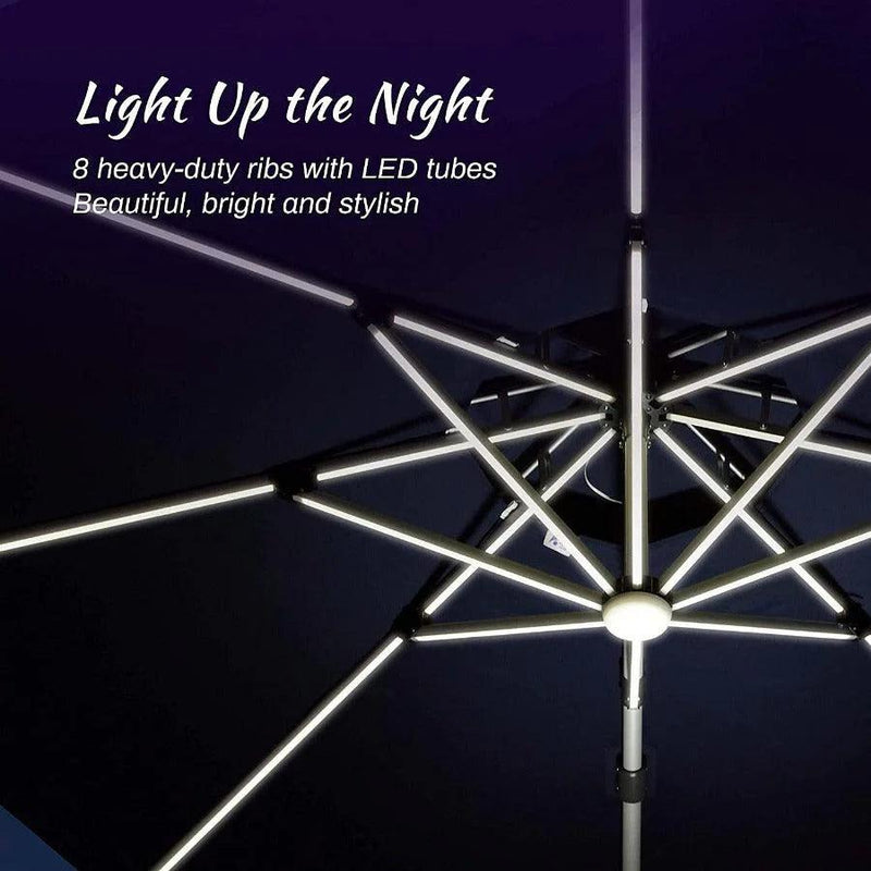 【Outdoor Idea】PURPLE LEAF Double Top Outdoor Patio Umbrella with Light, LED Cantilever Umbrella with Base - Purple Leaf Garden