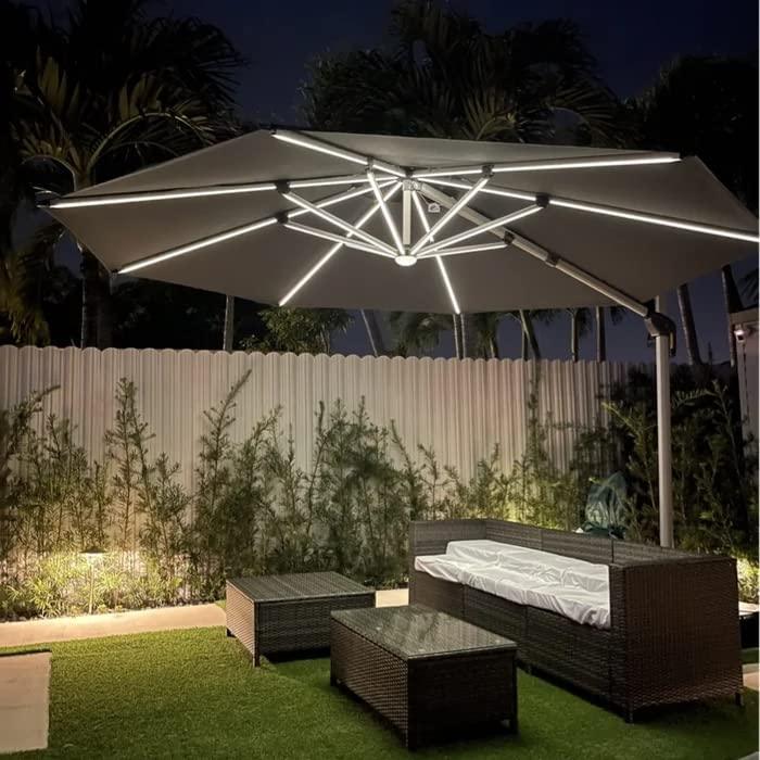 【Outdoor Idea】PURPLE LEAF Double Top Outdoor Patio Umbrella with Light, LED Cantilever Umbrella with Base - Purple Leaf Garden