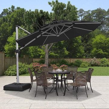 【Outdoor Idea】PURPLE LEAF Double Top Outdoor Patio Umbrella with Light, LED Cantilever Umbrella with Base - Purple Leaf Garden