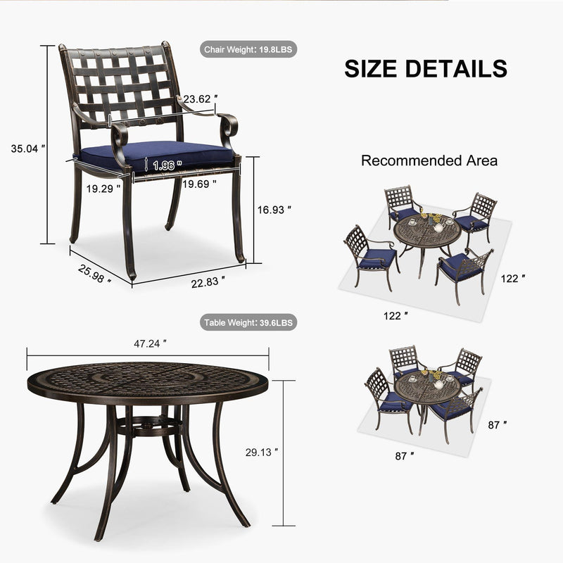 【Outdoor Idea】PURPLE LEAF Hardtop Gazebo with Bronze Aluminum Frame Navy Blue Curtain Outdoor Dining Sets-Bundle sales - Purple Leaf Garden