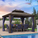 【Outdoor Idea】PURPLE LEAF Hardtop Gazebo with Bronze Aluminum Frame Navy Blue Curtain Outdoor Dining Sets-Bundle sales - Purple Leaf Garden