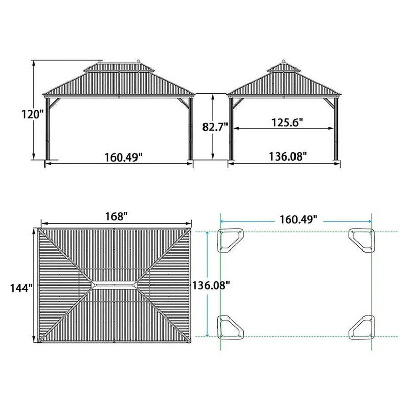 【Outdoor Idea】PURPLE LEAF Hardtop Gazebo with Bronze Aluminum Frame Navy Blue Curtain Outdoor Dining Sets-Bundle sales - Purple Leaf Garden