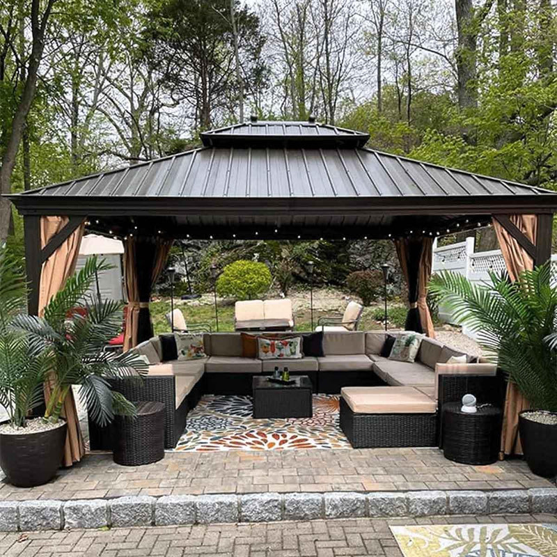 【Outdoor Idea】PURPLE LEAF Outdoor Gazebo with Bronze Aluminum Frame Dining Sets-Bundle sales - Purple Leaf Garden