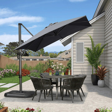 PURPLE LEAF Outdoor Patio Umbrella with Base, Cantilever Umbrellas for Garden, Grey PURPLE LEAF Outdoor Patio Umbrella with Base, Cantilever Umbrellas for Garden, Grey