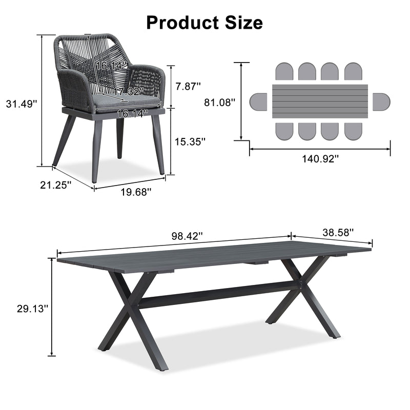 PURPLE LEAF 11/9/7 Pieces Outdoor Dining Set PE Rattan Outdoor Patio Furniture Set Grey