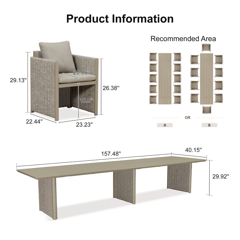 PURPLE LEAF Sanori Patio Dining Set Modern Large Weather-Resistant Table and Aluminum Chairs with Cushions for Garden Beige