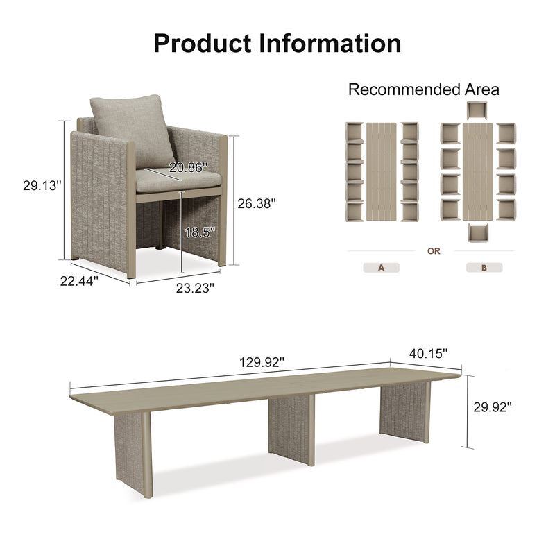 PURPLE LEAF Sanori Patio Dining Set Modern Large Weather-Resistant Table and Aluminum Chairs with Cushions for Garden Beige