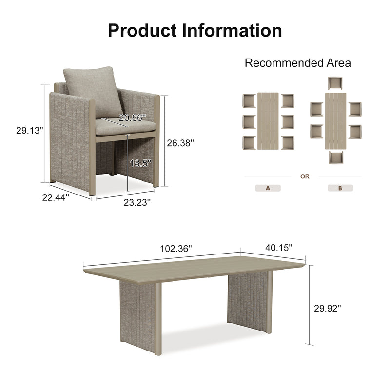 PURPLE LEAF Sanori Patio Dining Set Modern Large Weather-Resistant Table and Aluminum Chairs with Cushions for Garden Beige