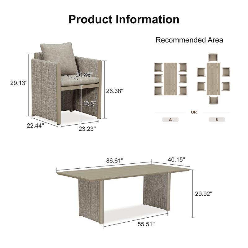 PURPLE LEAF Sanori Patio Dining Set Modern Large Weather-Resistant Table and Aluminum Chairs with Cushions for Garden Beige