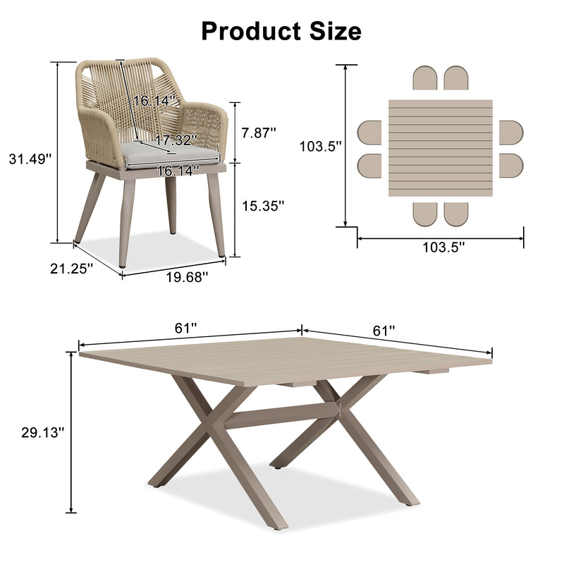 PURPLE LEAF Outdoor Dining Set All-Weather PE Rattan Outdoor Patio Furniture Set with Aluminum Frame
