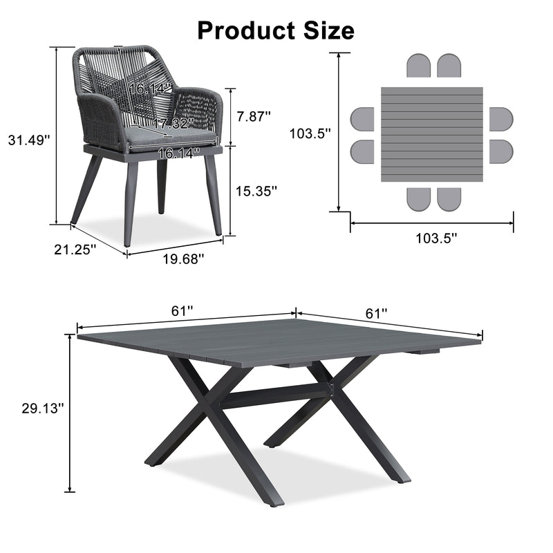 PURPLE LEAF 11/9/7 Pieces Outdoor Dining Set PE Rattan Outdoor Patio Furniture Set Grey