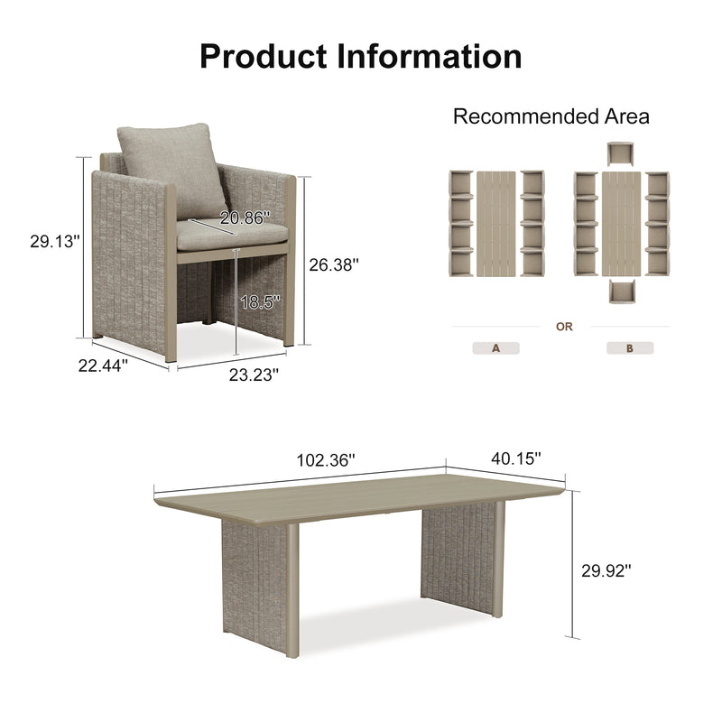 PURPLE LEAF Sanori Patio Dining Set Modern Large Weather-Resistant Table and Aluminum Chairs with Cushions for Garden Beige