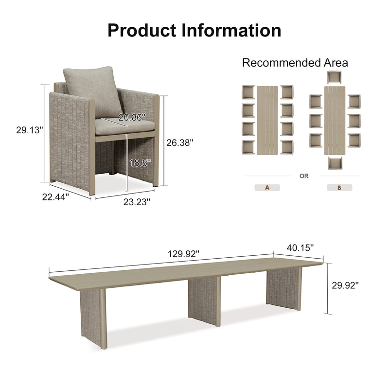 PURPLE LEAF Sanori Patio Dining Set Modern Large Weather-Resistant Table and Aluminum Chairs with Cushions for Garden Beige