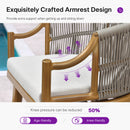 PURPLE LEAF outdoor dining chair with wood-grain armrests offering age-friendly support and reduced knee pressure.